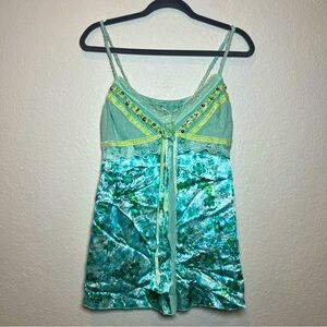 Y2K vintage silk babydoll floral lace sheer mesh velvet sequins  cami top fairy